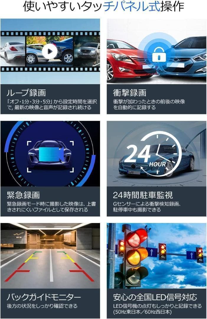 ドライブレコーダー ミラー型 4K 12インチIPS大画面 前後カメラ GPS
