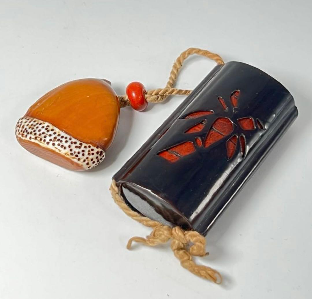 江戸時代　蒔絵印籠、根付　55g / M--22
