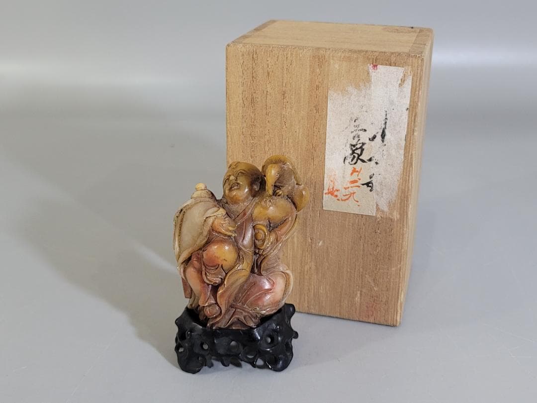 中国 古い 石彫刻 置物 台付