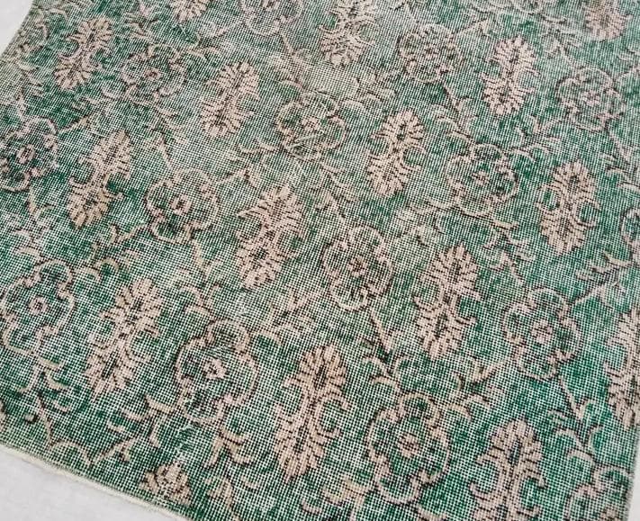 トルコヴィンテージラグ A34 レア 人気柄 紋章柄 グリーン ターコイズ