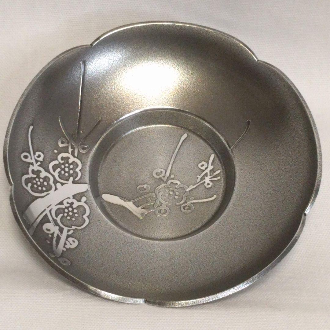 錫製　茶托　イブシ　梅型　5枚組　5柄　大阪錫器