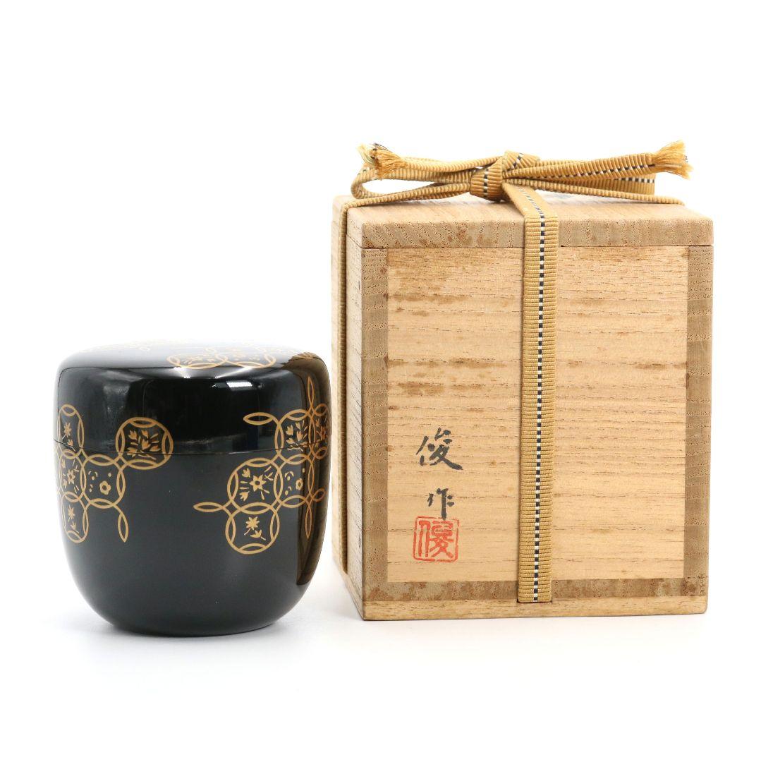 江端俊作 花七宝蒔絵 大棗 内銀溜塗 輪島塗 茶道具 共箱共布　IX1002