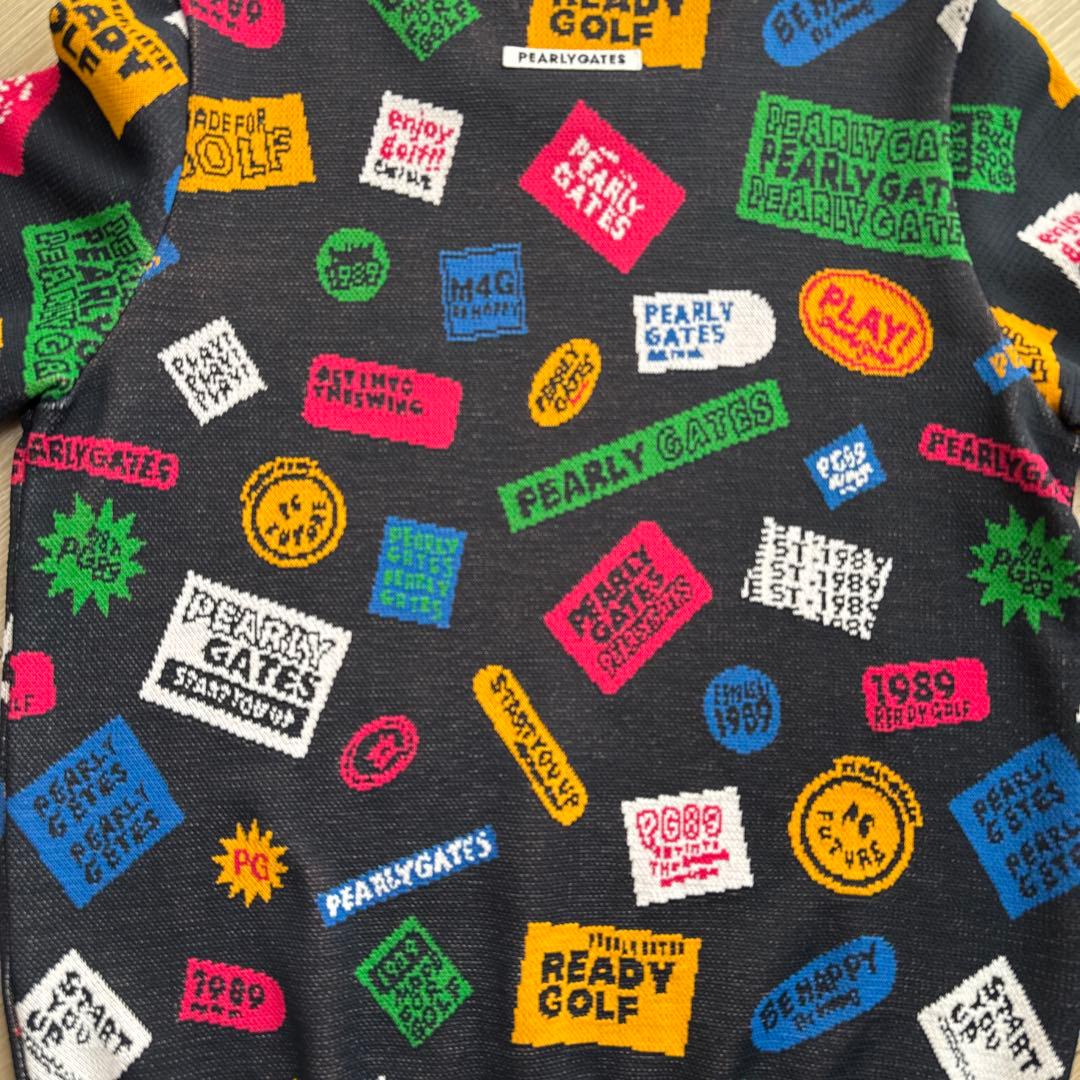 パーリーゲイツ秋冬人気ロゴマーク総柄×マルチカラー ニットセーター 0(S)