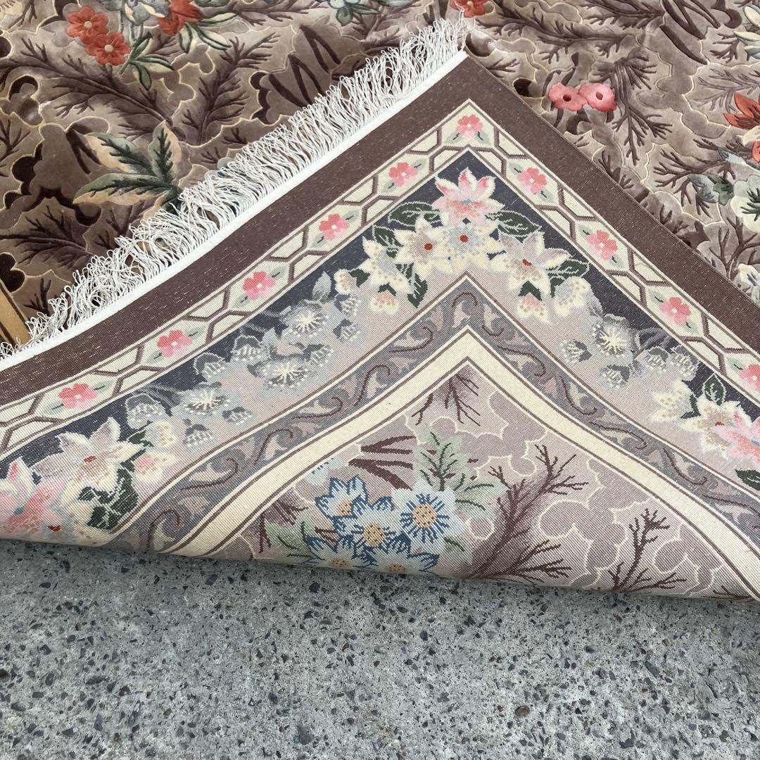 中国段通 花柄 手織り絨毯 肉厚 カーペット 織物 絨毯 ビンテージ ラグ