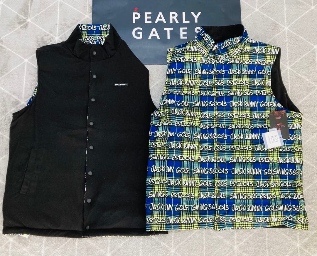 新品 パーリーゲイツ ジャックバニー リバーシブル中綿ベスト(6)LL/ライム