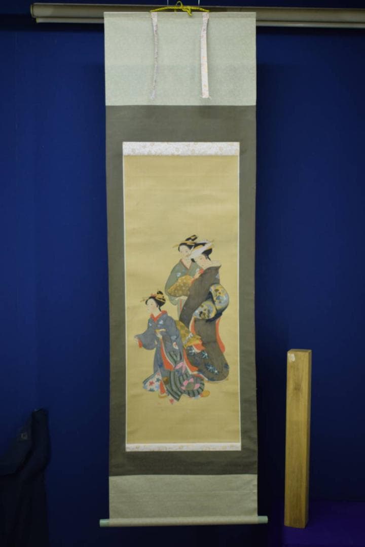 不詳/作者不詳/桜散る美人画/布袋屋掛軸HH-619