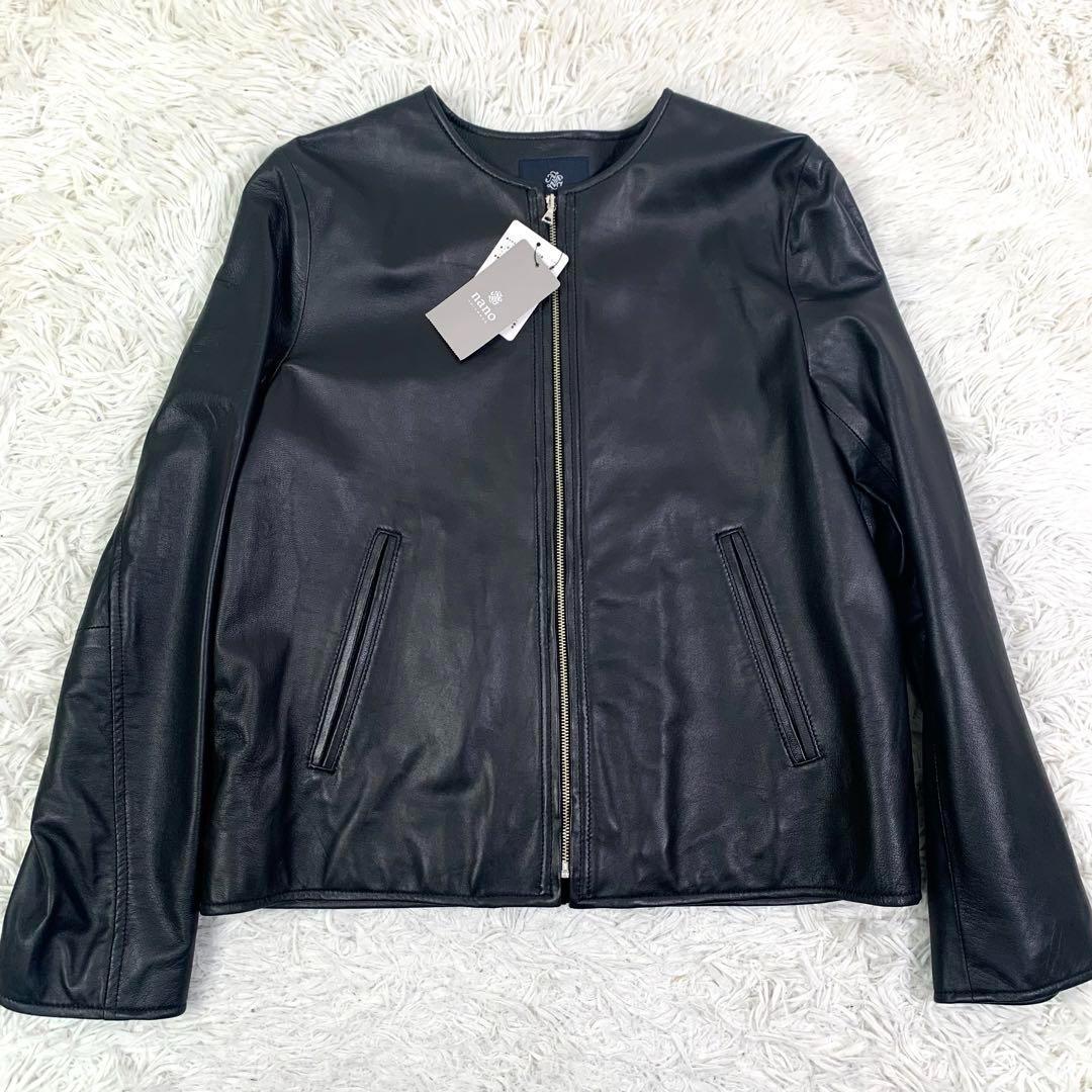 新品タグ付 ナノユニバース シングルレザージャケット ラムレザー 黒 M