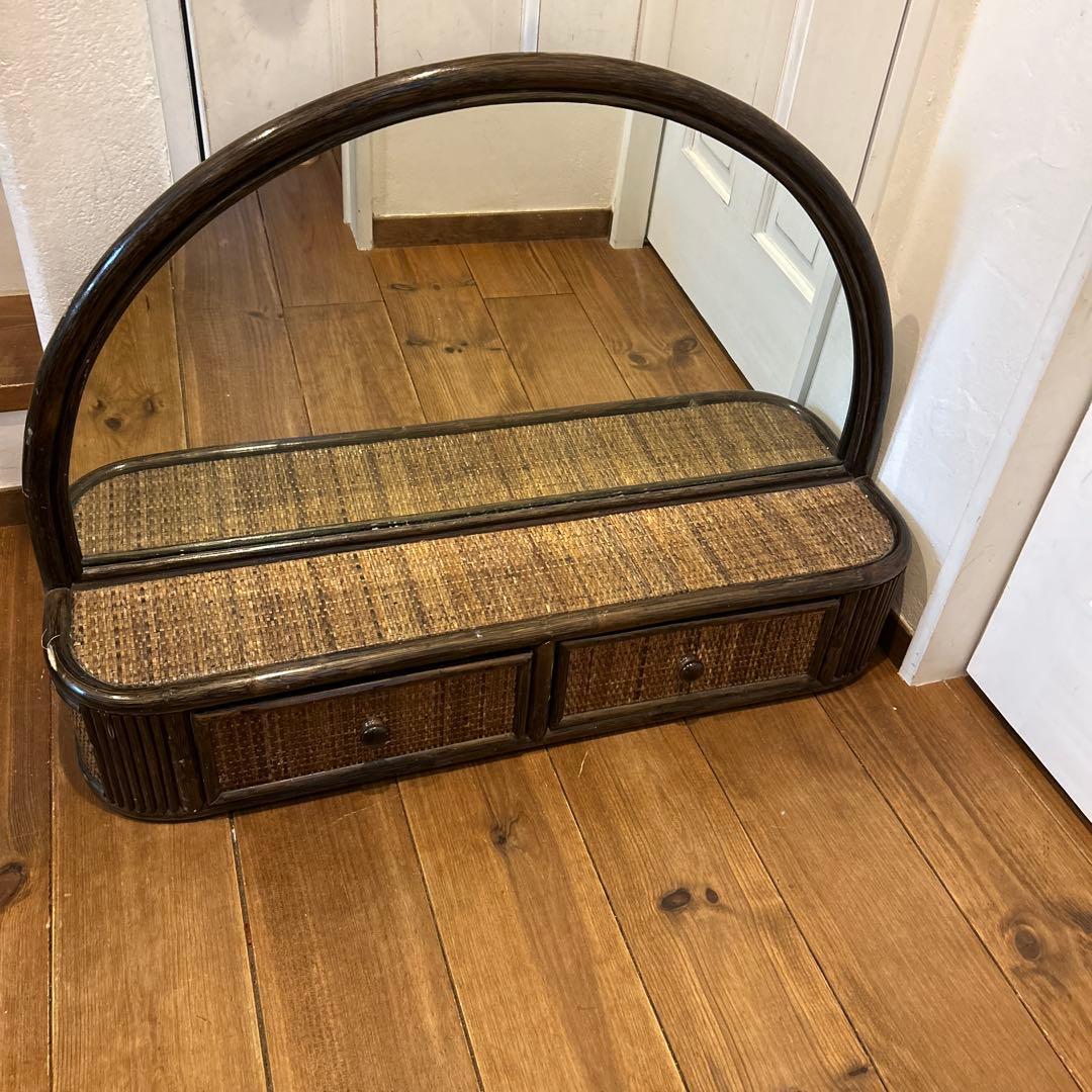 希少　ラタン　ドレッサー　家具　籐　鏡 引き出し収納　古道具　置き型　レトロ