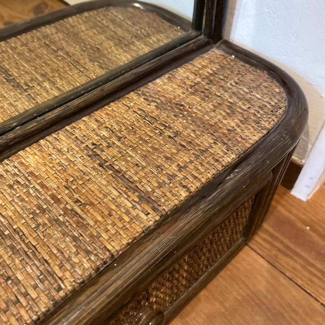 希少　ラタン　ドレッサー　家具　籐　鏡 引き出し収納　古道具　置き型　レトロ
