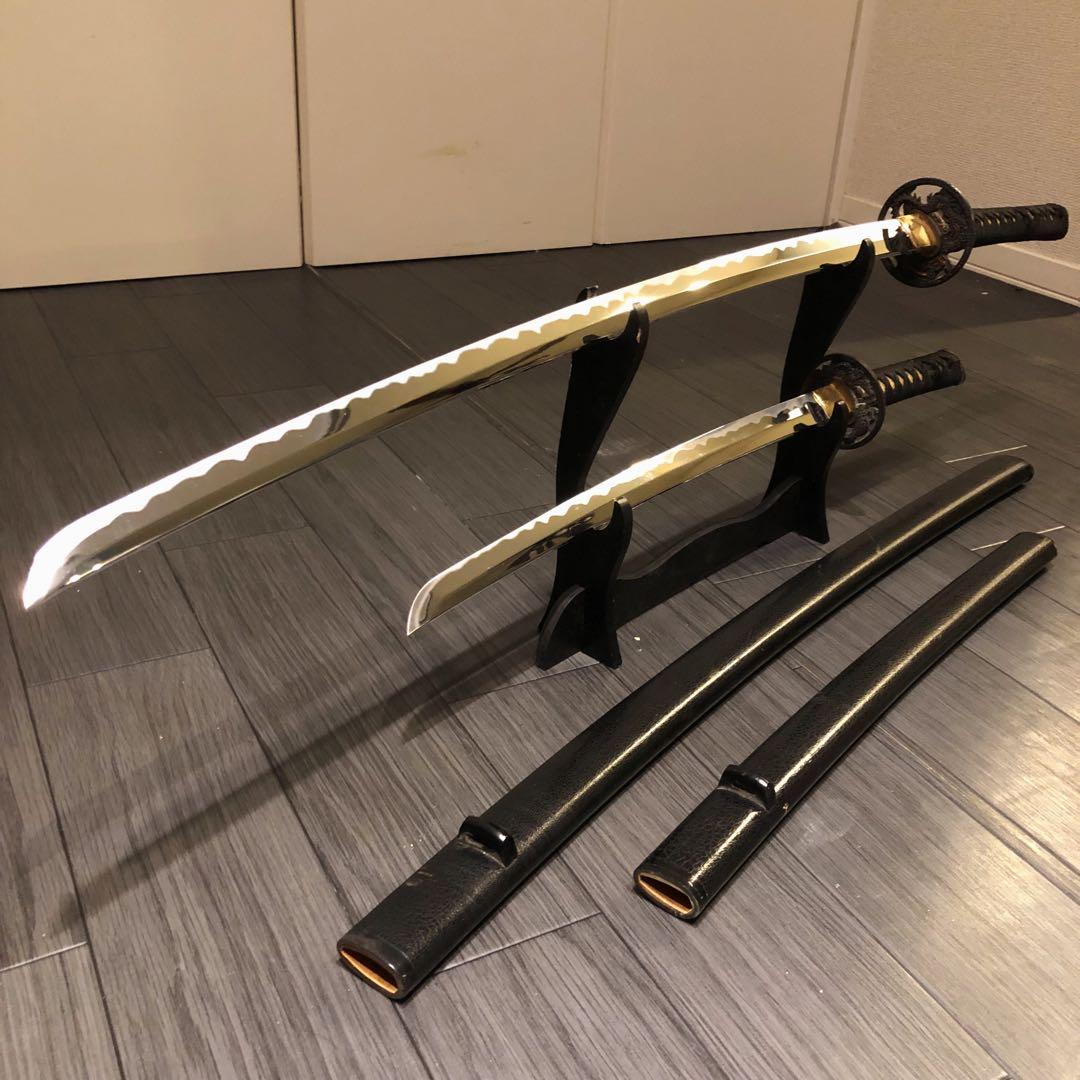 高級模造刀　居合刀　 2本セット　美術刀剣　太刀　脇差　大小セット　黒拵え
