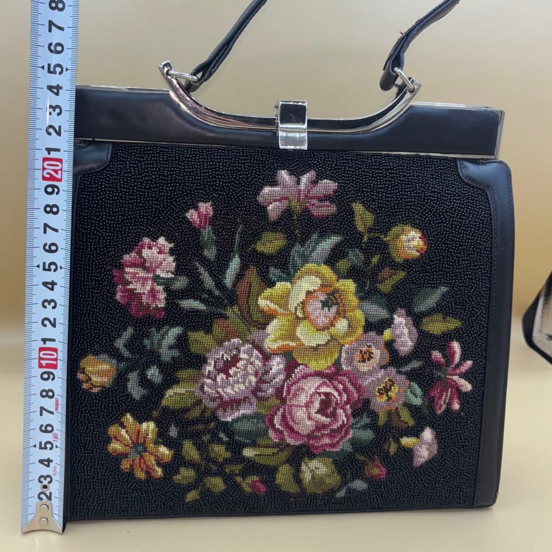 プチポアン風 ビーズ刺繍 花柄 ヴィンテージバッグ 英領香港 ハンドメイド