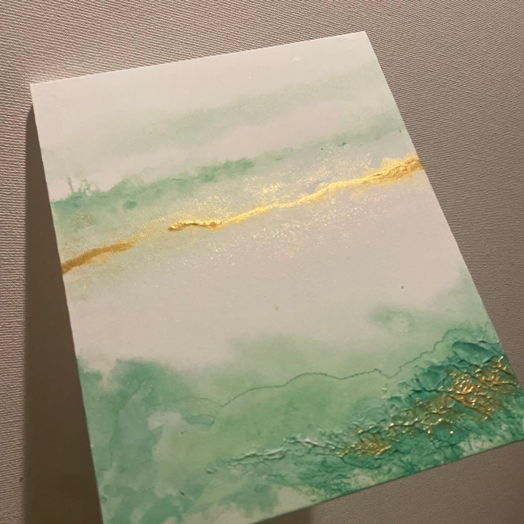 緑の抽象画｜現代アート　絵画　インテリア　ナチュラル　アートパネル　金　壁掛け