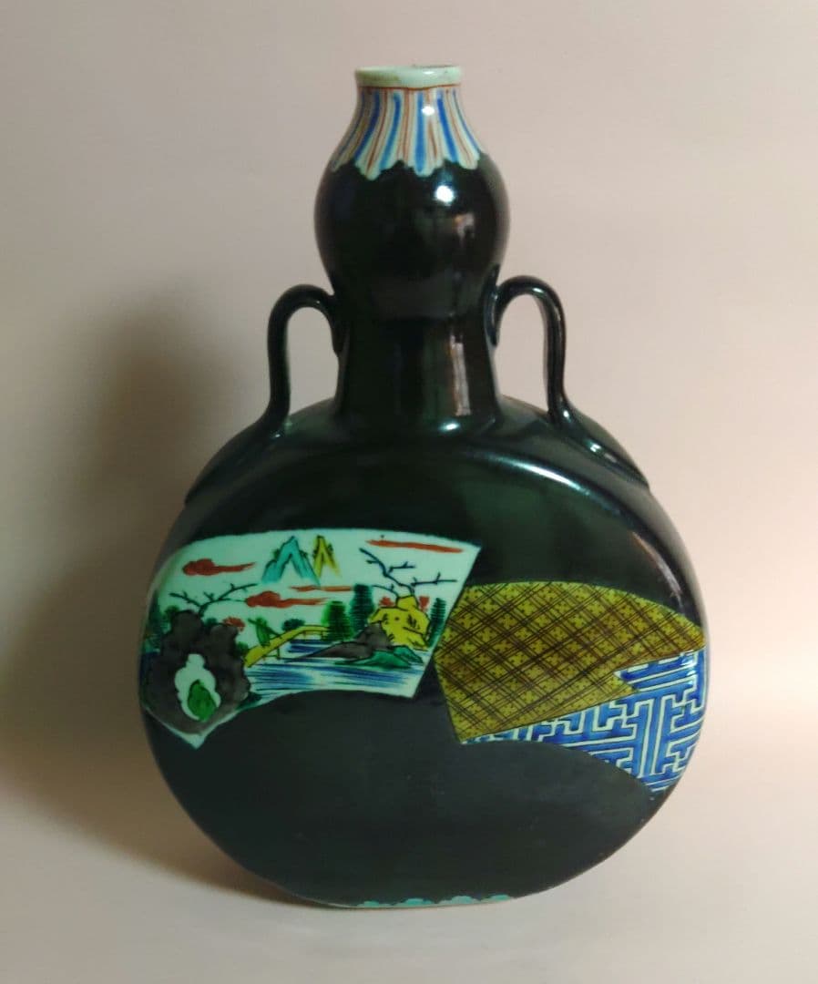 九谷焼　白舟　徳利　手書き　色絵　陶器製