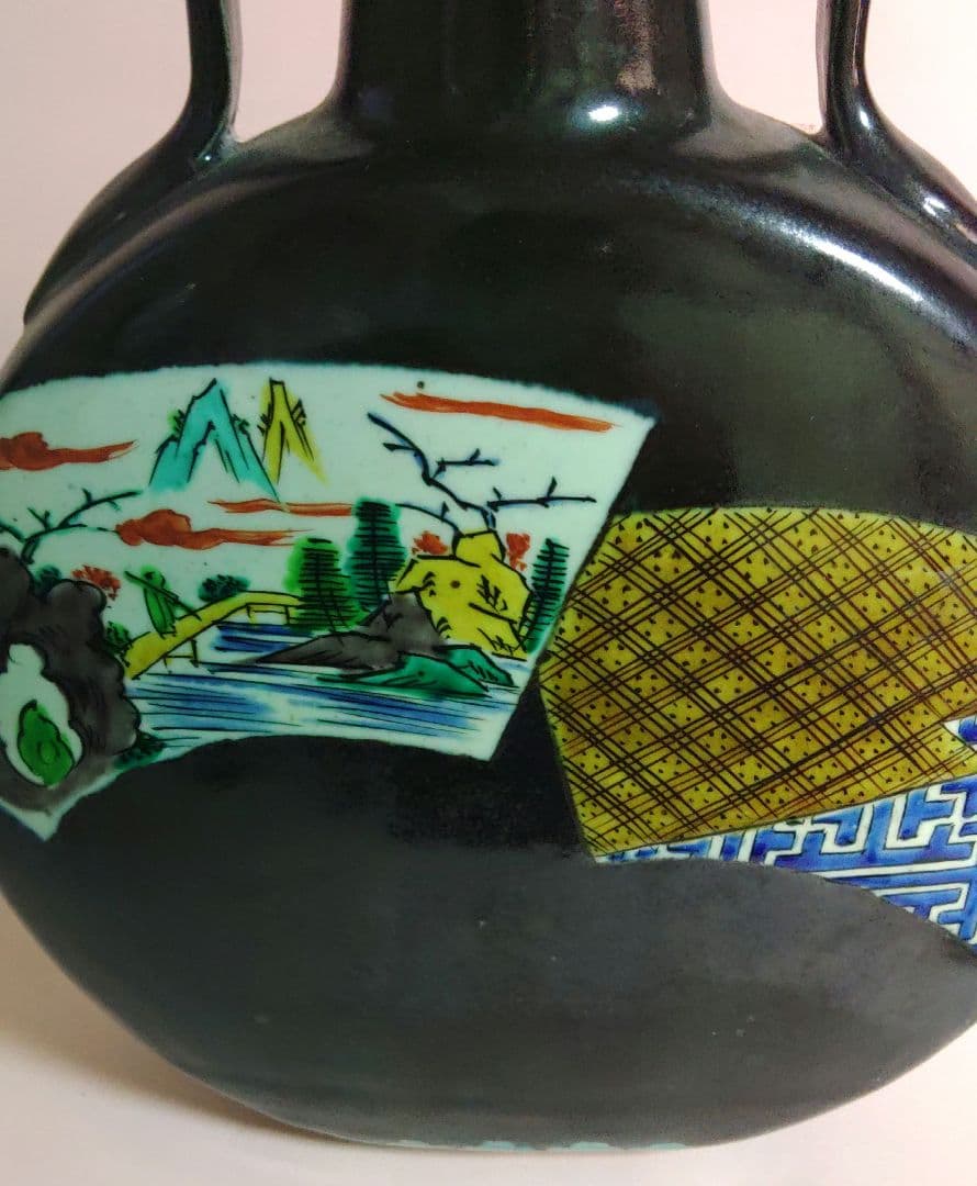 九谷焼　白舟　徳利　手書き　色絵　陶器製