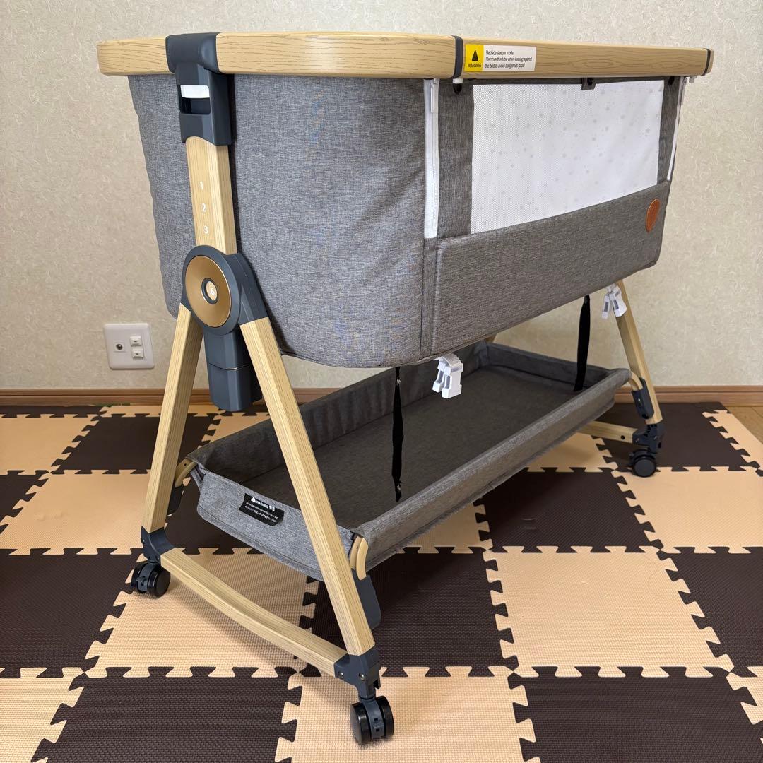 【HZDMJ正規品ベビーベッド添い寝折りたたみハイローベッドグレー