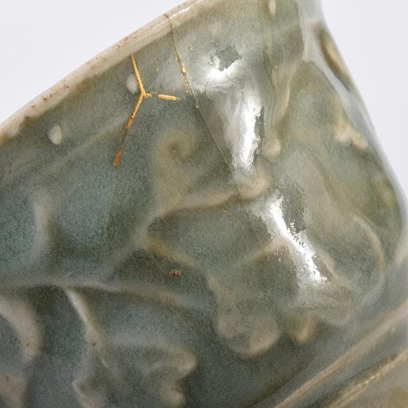 中国　青磁　花文　盃　時代箱付　M　R8208