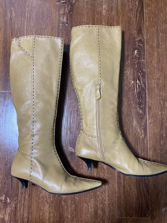 sub5　エルメス　ロングブーツ　本革　ベージュ　ステッチ