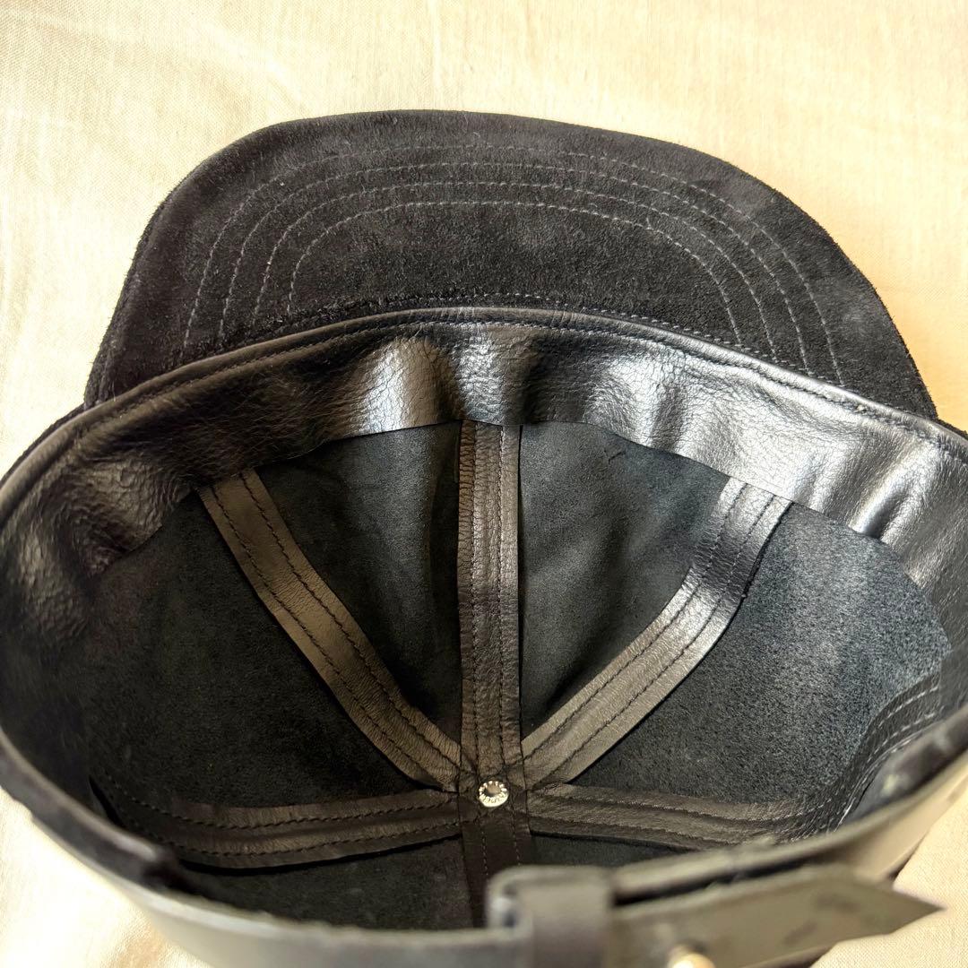 美品 LEATHER&SILVER MOTO レザーキャップ 黒 モトレザー
