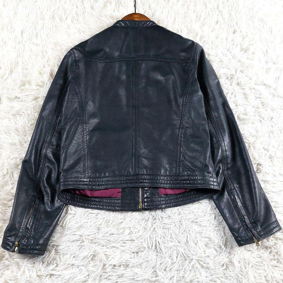 美品 トゥモローランド ラムレザー 羊革ノーカラー シングルライダースジャケット