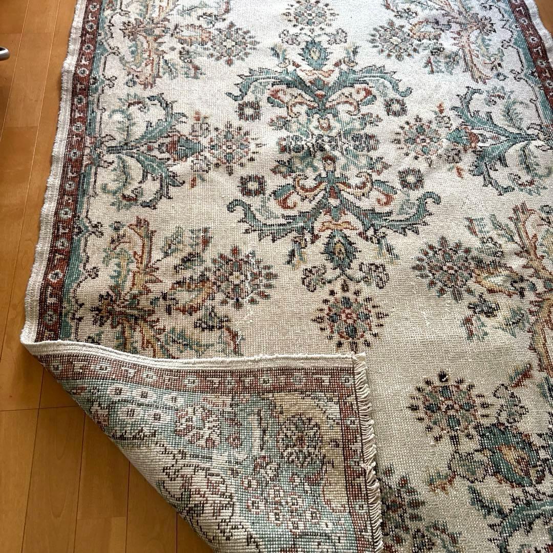 117×214 エメラルドグリーン　メダリオンボタニカル　トルコヴィンテージラグ