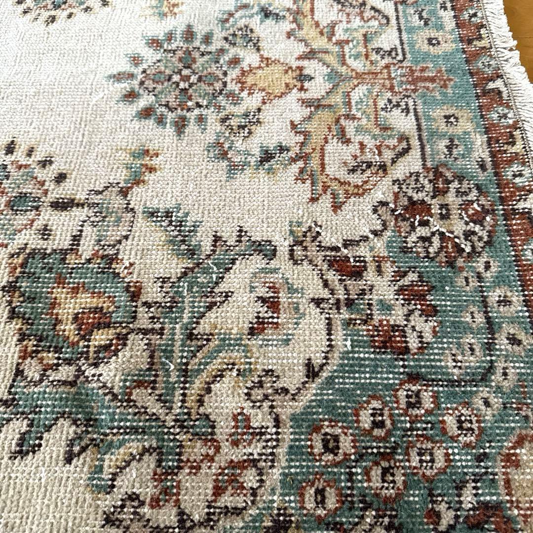 117×214 エメラルドグリーン　メダリオンボタニカル　トルコヴィンテージラグ