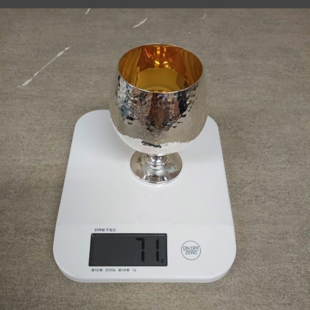 純銀カップ 金色内側 ハンマード仕上げ　silver刻印インテリアシルバー製