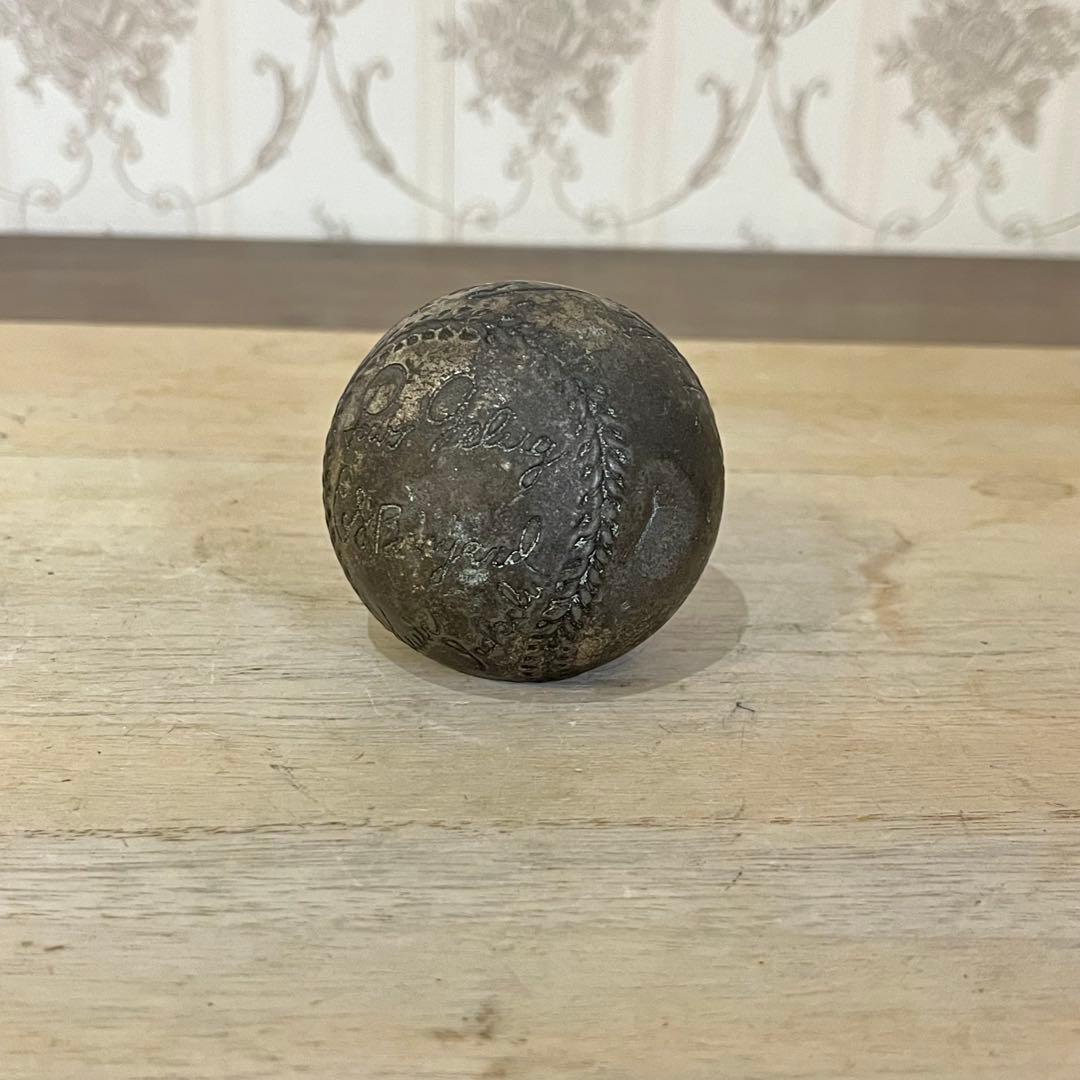 【アンティーク】日米野球 ベーブルース 他サイン刻印入り 記念ボール 鋳物 希少