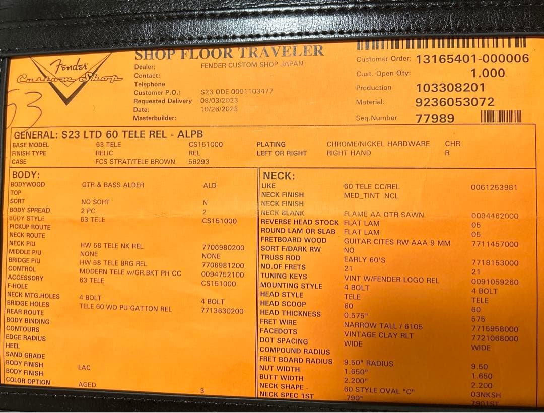 ギター Fender custom shop 1960 Telecaster