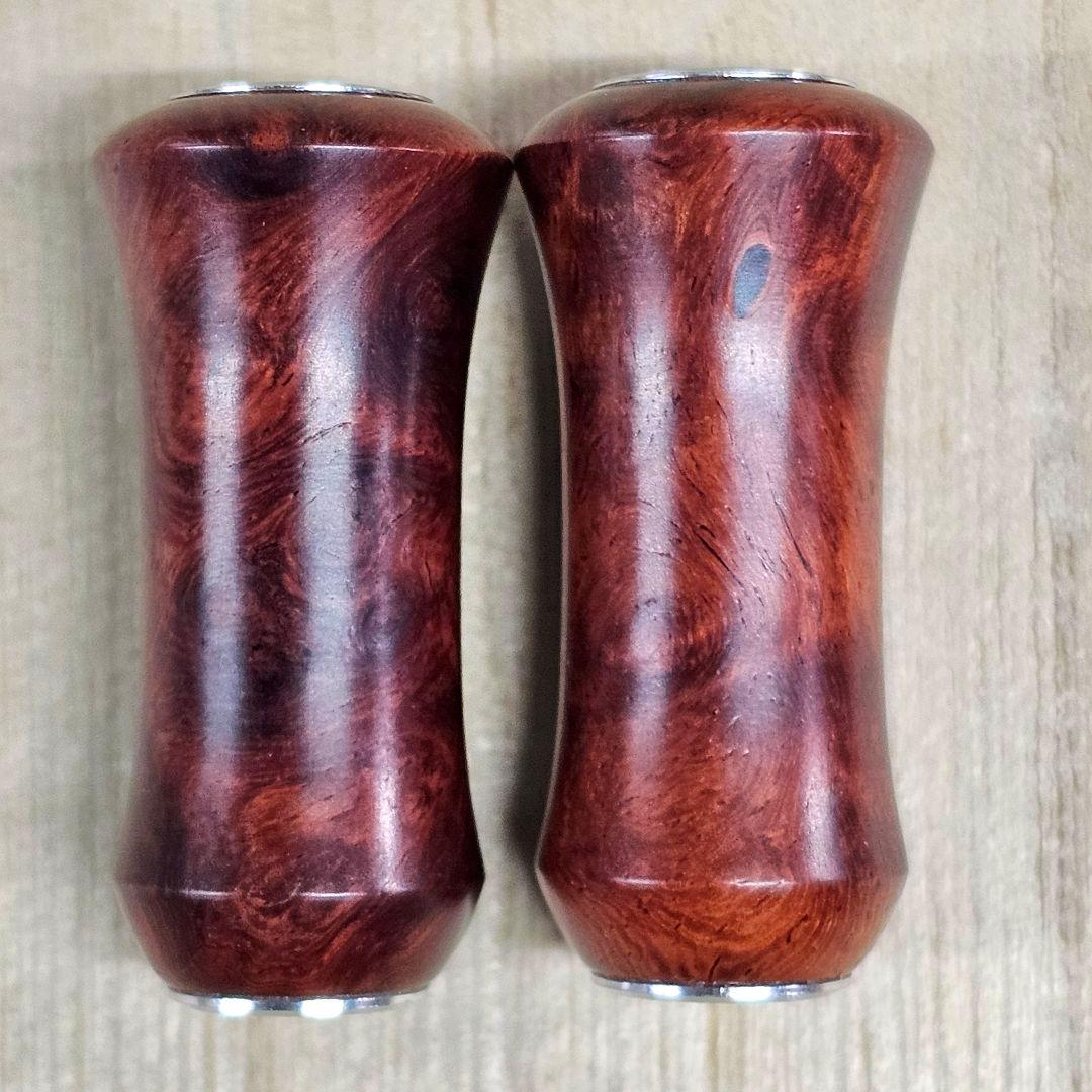 「本花梨瘤(特紅)2個セット」手作り木製ウッドハンドルノブ／シマノA、ダイワS