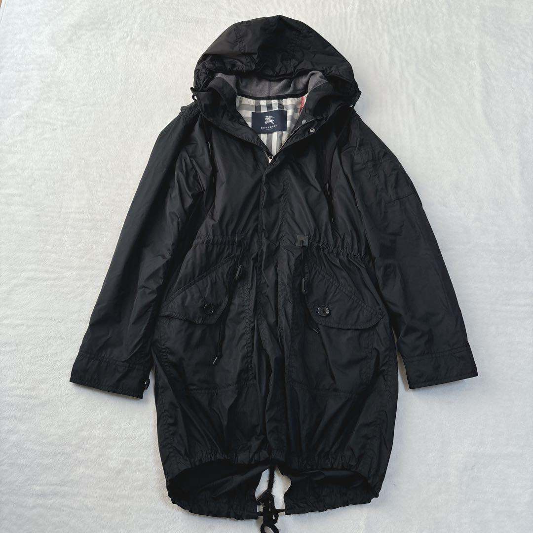 【美品】バーバリーロンドン　モッズコート　ナイロン　ノバチェック　ブラック