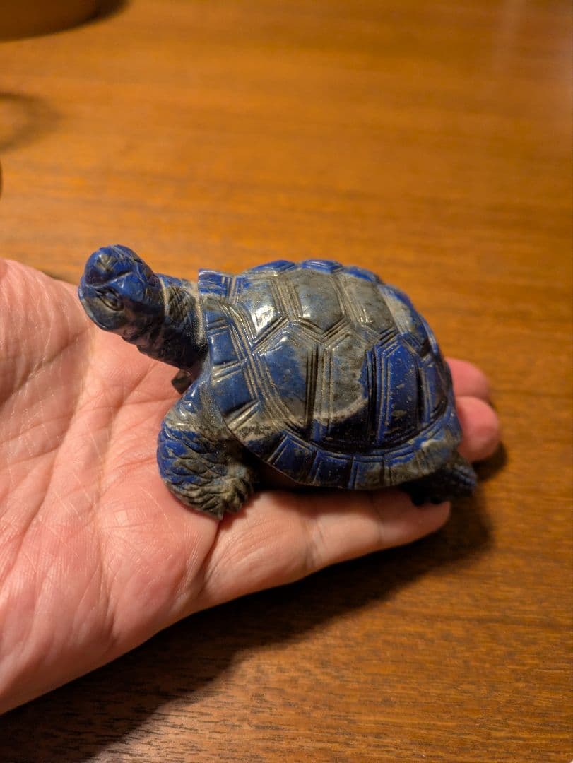 【幸運の青い亀】天然石 ラピスラズリ 置物 縁起物 魔除け 浄化