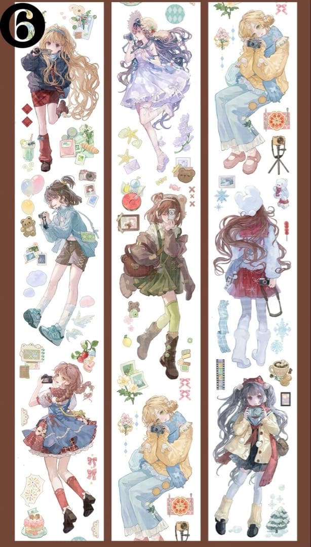 【G】海外　10m巻　貝殻光マスキングテープ　人物系/動物系/女の子