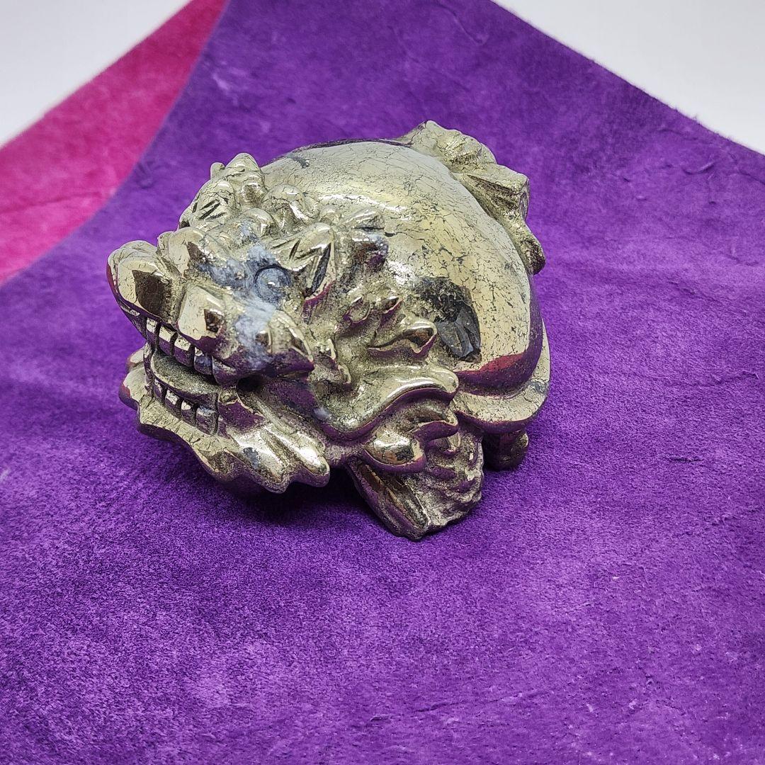 天然石 パイライト 龍亀(ロングイ) 置物 約8cm