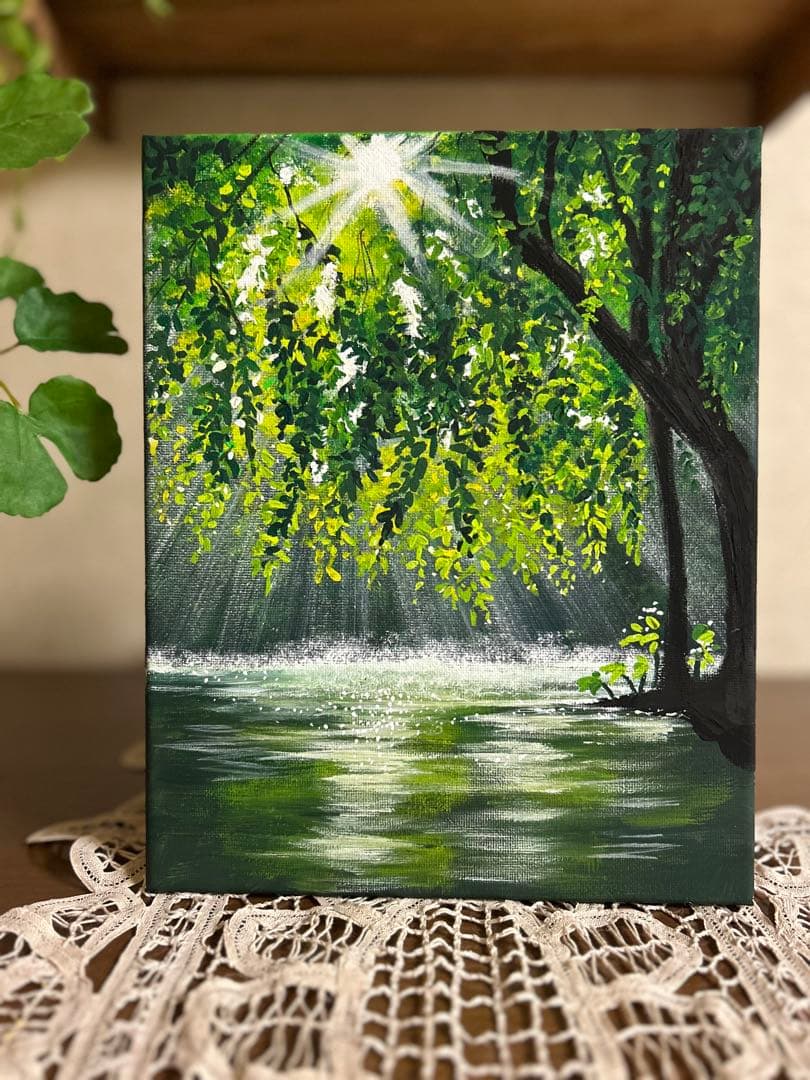 る*り様 風景画　アクリル絵画　お日様のシャワー