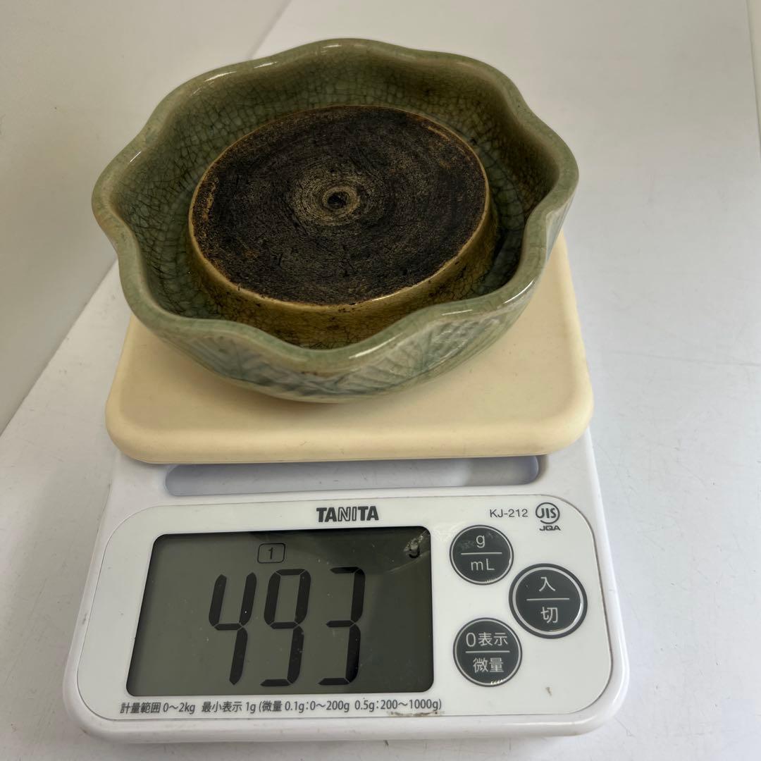 中国明時代　竜泉窯七官青磁硯石　木箱付　幅約12.3g 東Y8-0205☆2F