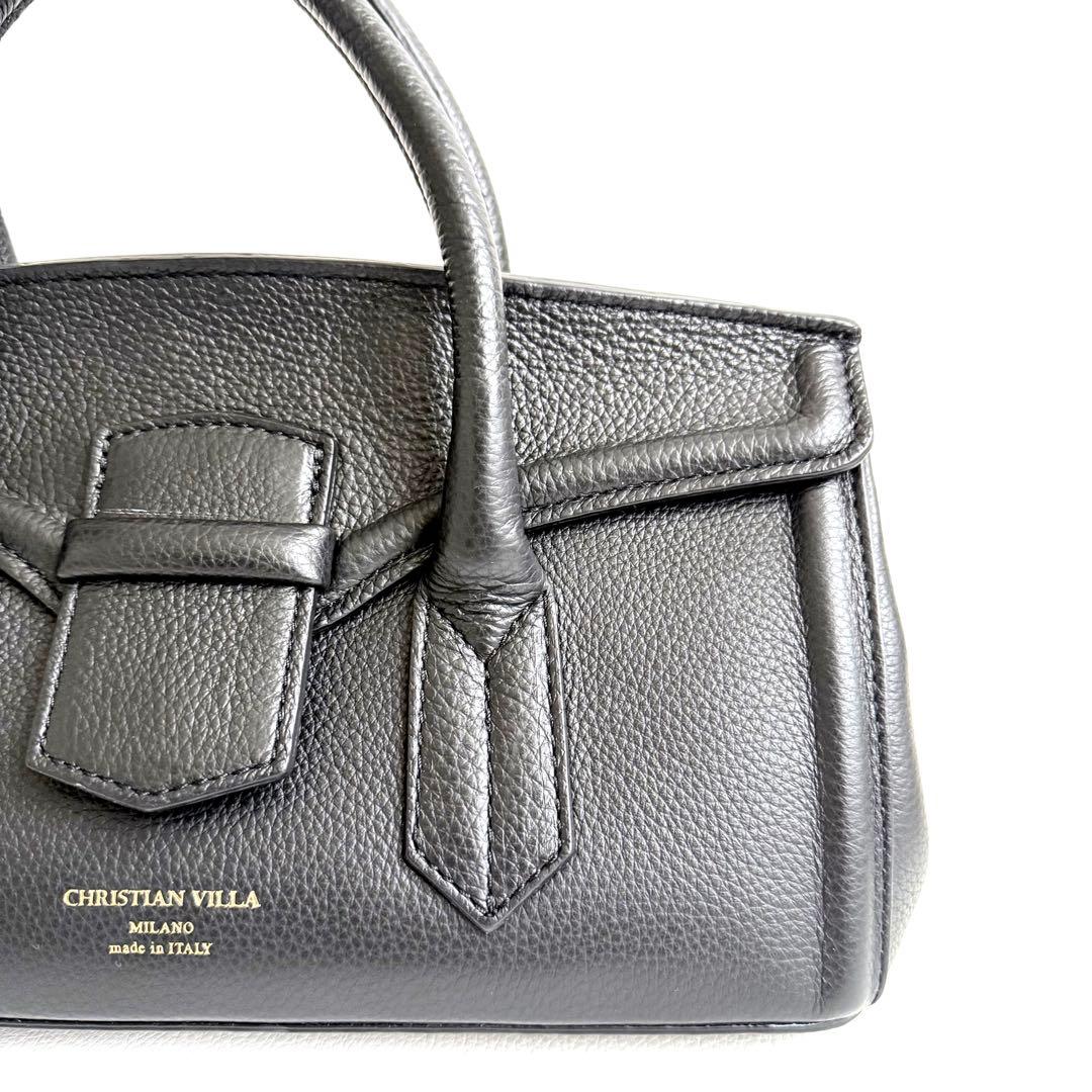 美品 CHRISTIAN VILLA 2WAYレザーワイドハンドバッグ