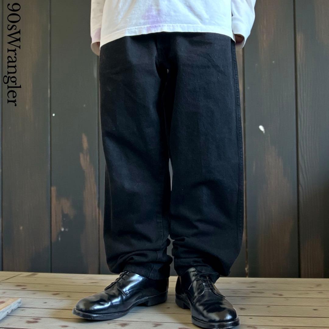 美品90s Wrangler ヘビーオンス ワイドブラックデニム W34L32