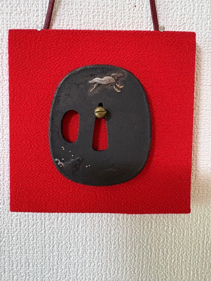鍔　鉄鍔　鷺の象嵌