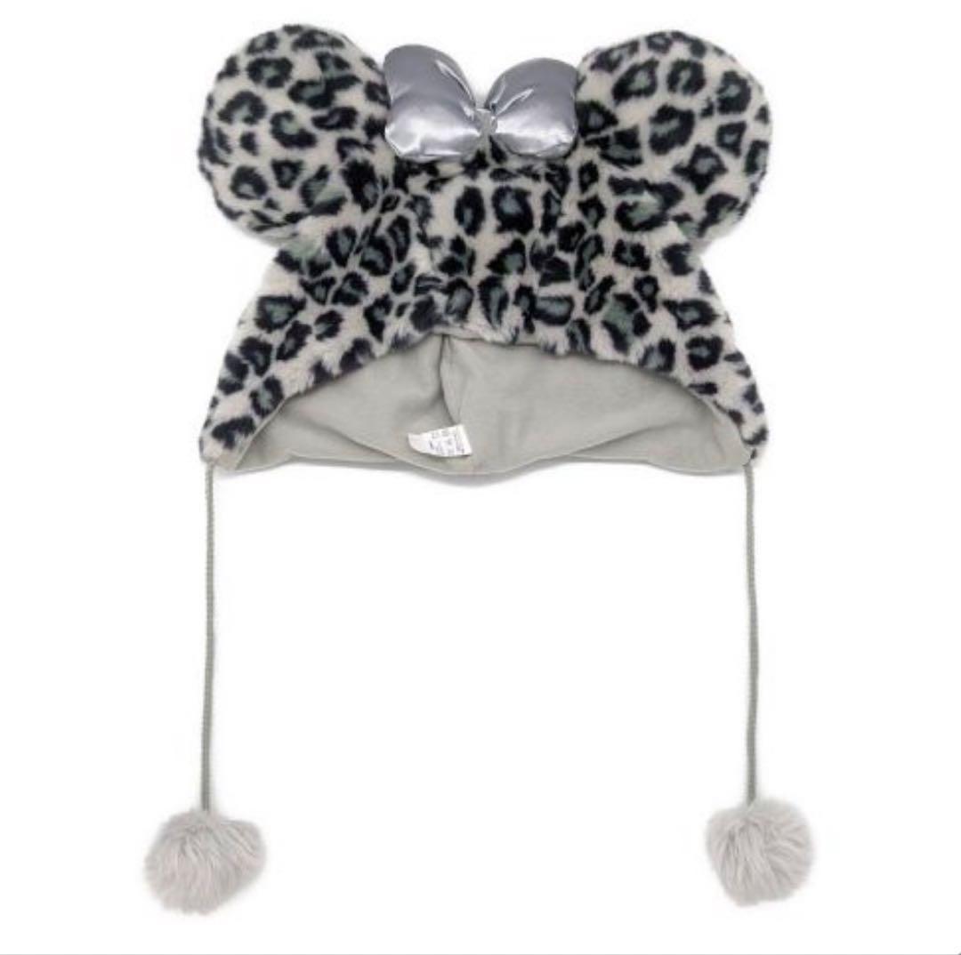 ヒョウ柄 ミッキー耳帽子 シルバーリボン
