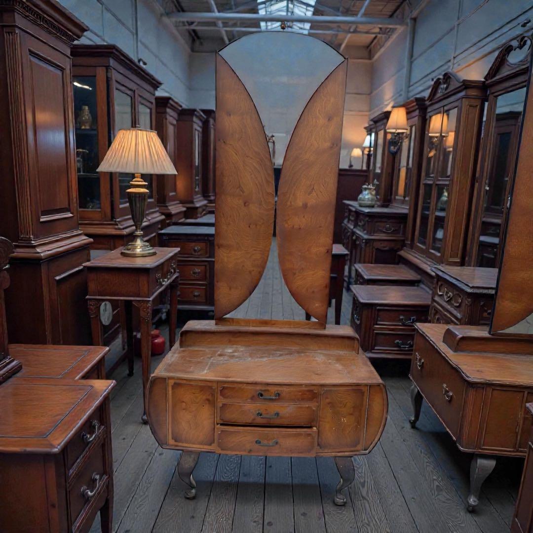 【希少】 アールデコスタイル 木製ドレッサー 猫足 アンティーク 西洋家具