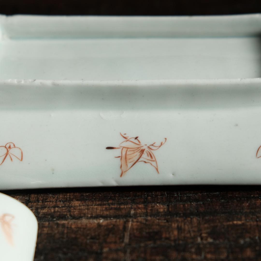 花と蝶々◆伊万里　花蝶文長方皿２客　刺身皿　芍薬　骨董・antiques 明治期