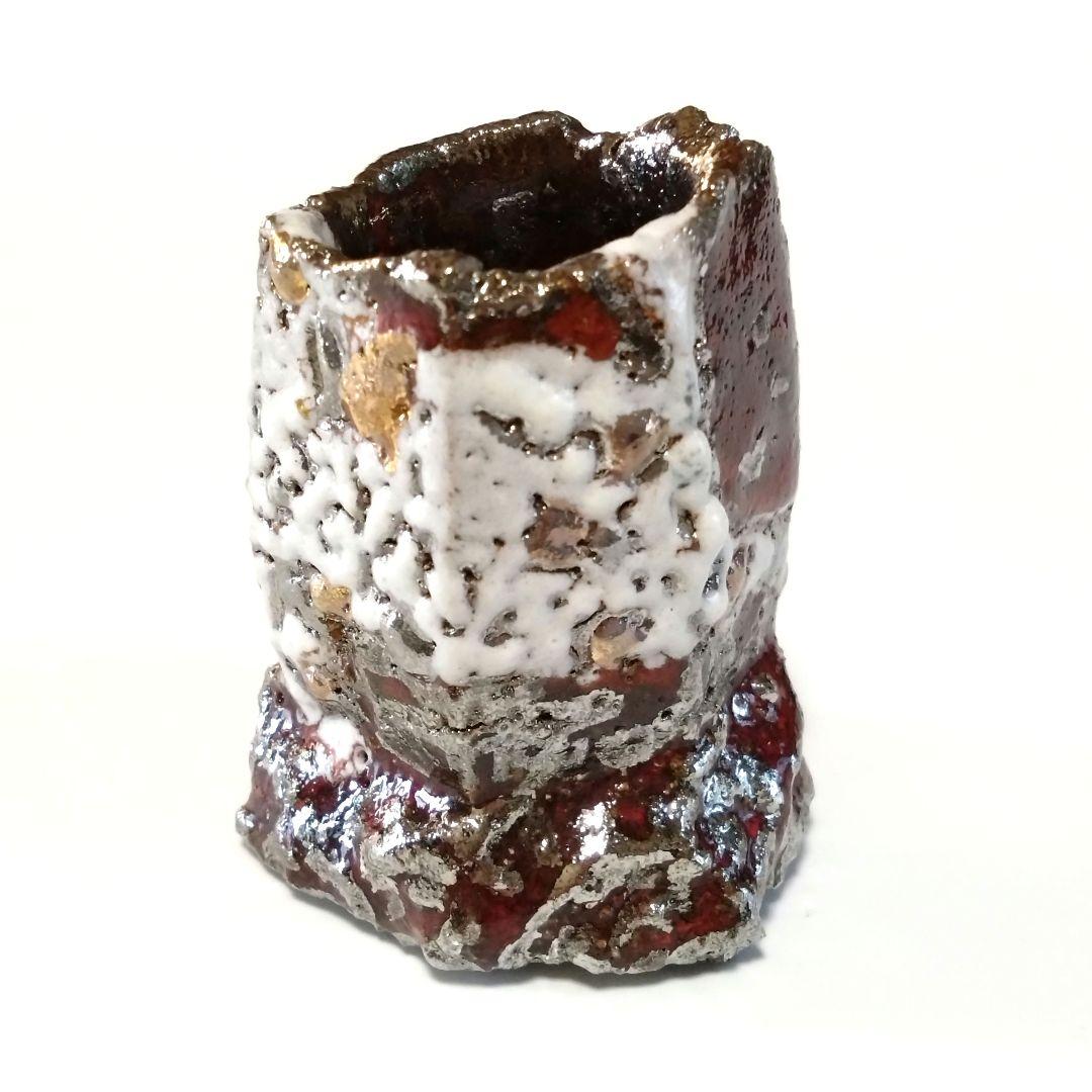 市川透　迦具土　ぐい呑　共箱　赤金銀彩　未使用