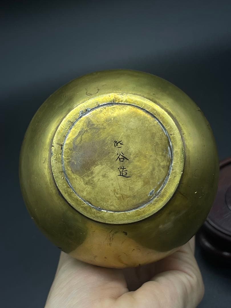 明治時代　金工　花瓶　金銀象嵌　骨董古美術