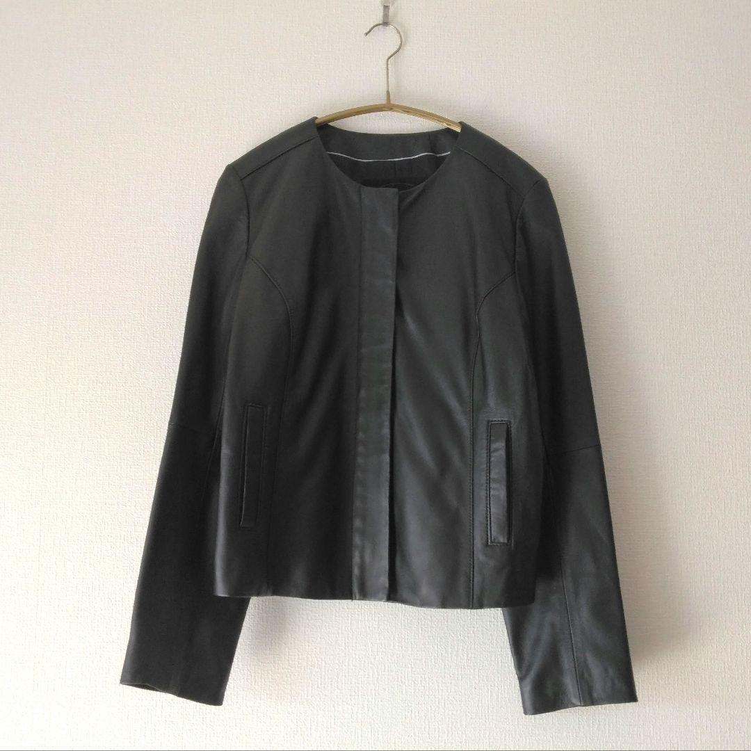 UNTITLED アンタイトル ラム レザー ノーカラー ジャケット 3 L 黒