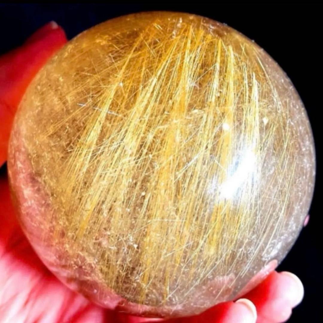 限定値下げ超絶綺麗✨76mm ゴールドルチルクォーツ　丸玉　スフィア　金針水晶