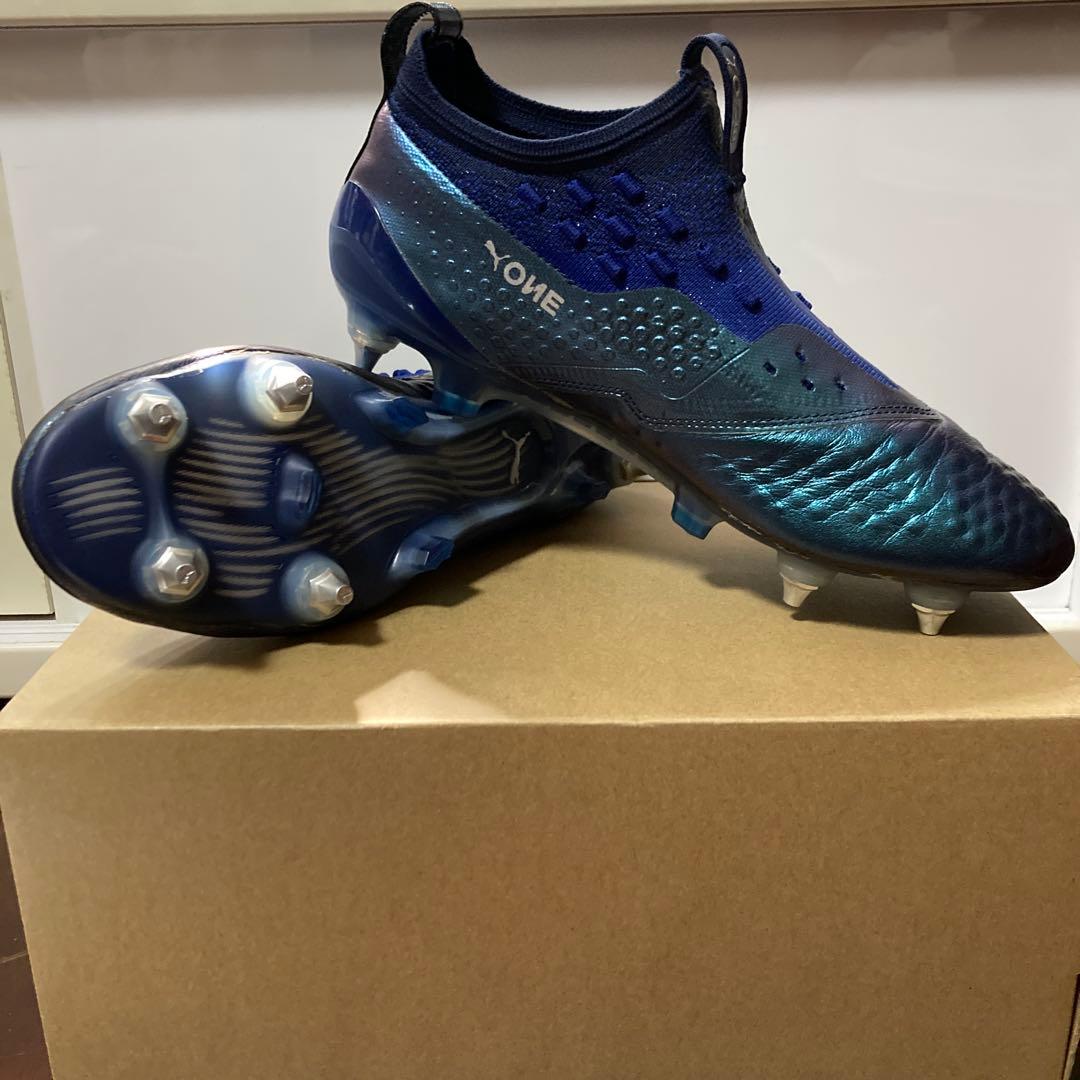 PUMA プーマ　ワン 1 レザー MX SG(ブルー×シルバー)