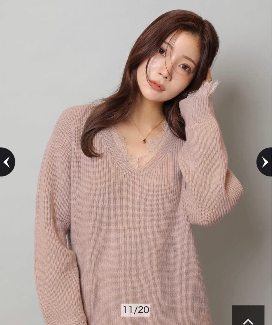 美品♡アプワイザーリッシェ レーストリムミニワンピースM♡モカピンク