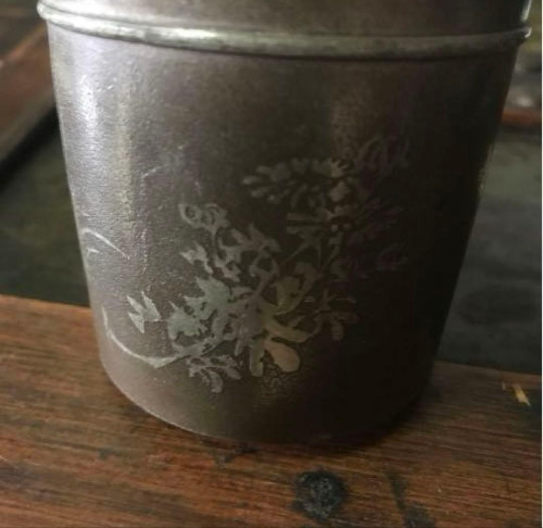 美品　茶道具　古錫　茶入　茶壷　茶心壺　煎茶道具　茶道　繊細な彫りが素敵な