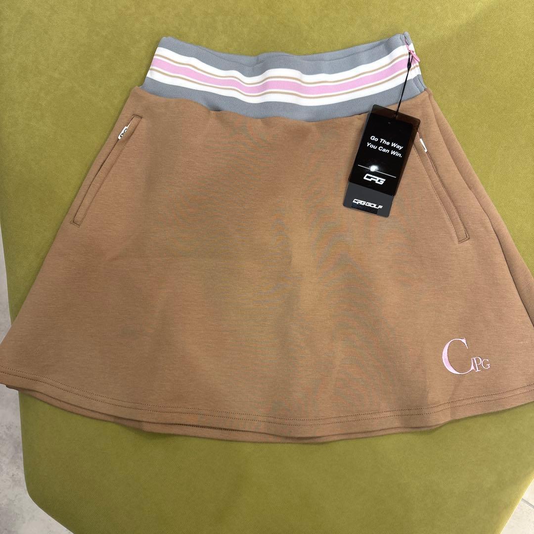CPG GOLFブラウン ストライプウエストバンド ゴルフスカート