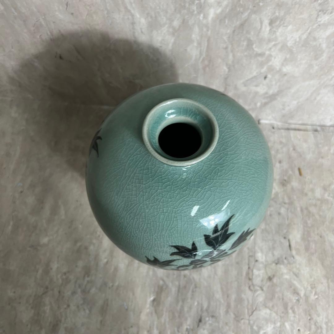 韓国人間文化財 柳海剛 柳根瀅 高麗青磁 花瓶 花器 象嵌 陶磁器 翡色 壺